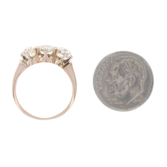 Rose Gold Diamond Victorian Three-Stone Engagement Ring 14k Mine 1.50ctw Antique - Picture 5 of 6